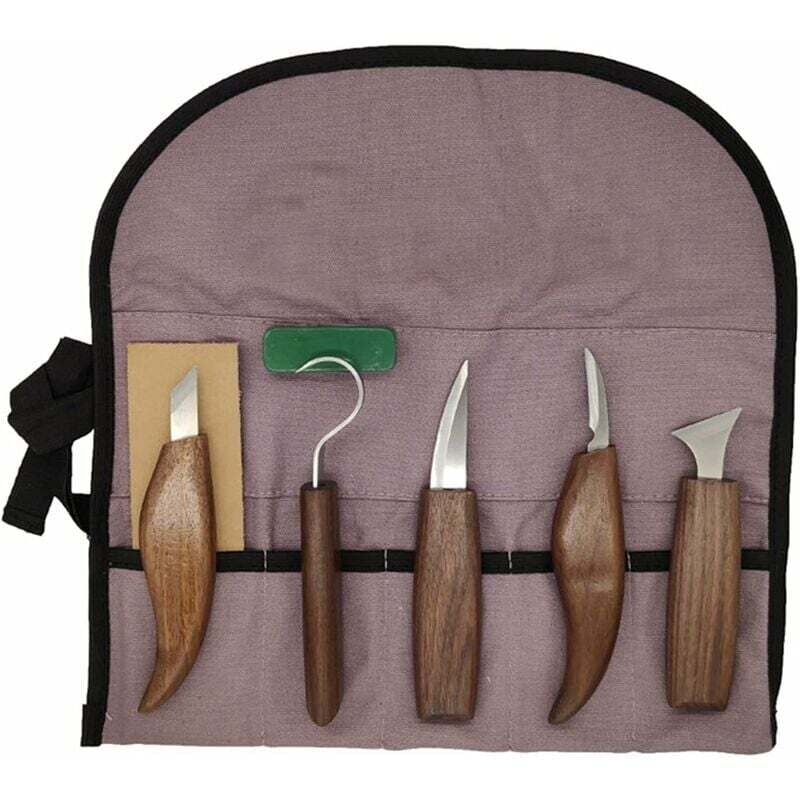 foto del prodotto dpzo set di coltelli per lavorazione del legno 7 in 1, modello intagliato a mano, strumento fai da te per intagliare il legno, cucchiaio, coltello
