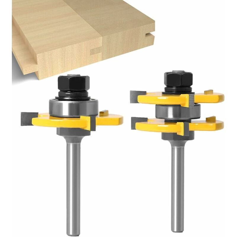 foto del prodotto dpzo set di frese per scanalatura e linguetta abbinate con gambo da 6 mm, 3 denti, a forma di t, per taglio del legno, utensile per lavorazione del