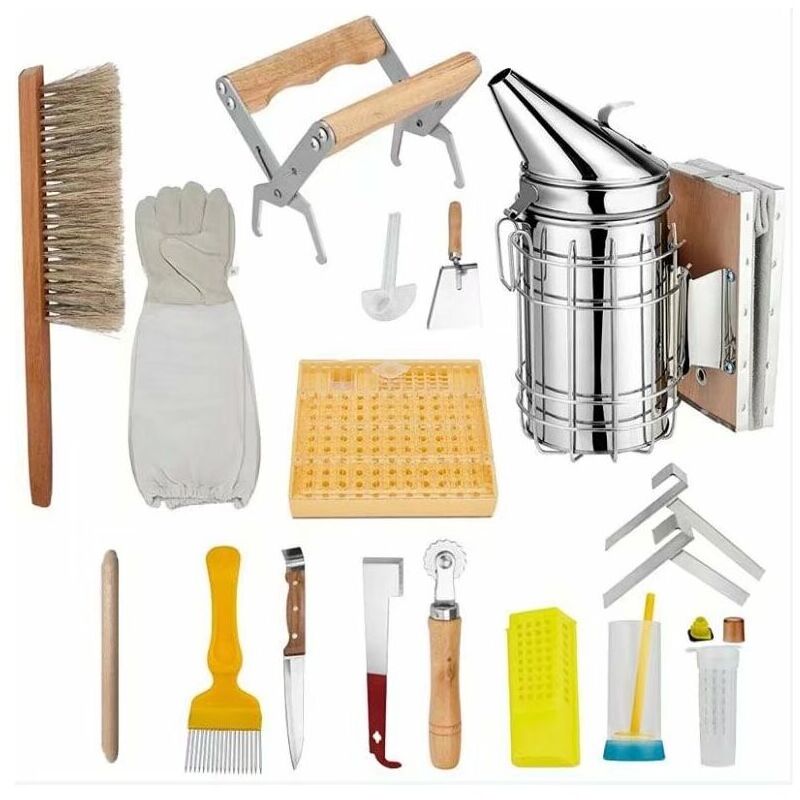 immagine 0 del prodotto dpzo set di strumenti per apicoltura, kit di avviamento per apicoltura deluxe da 15 pezzi, tuta da apicoltura, attrezzatura per apicoltura adatta