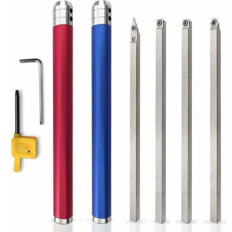 foto del prodotto dpzo set di utensili per tornitura del legno in carburo utensili per tornio del legno con inserti rotondi, quadrati e diamantati e impugnatura