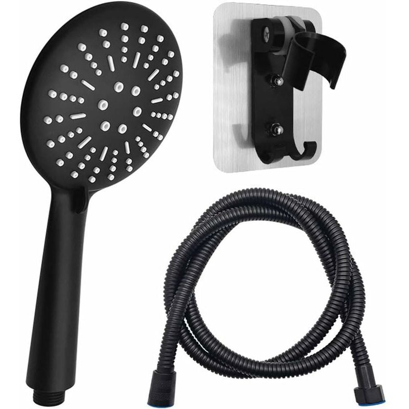 foto del prodotto dpzo soffione doccia langray nero, tubo flessibile da 1,5 m, 3 tipi di getto, risparmio idrico