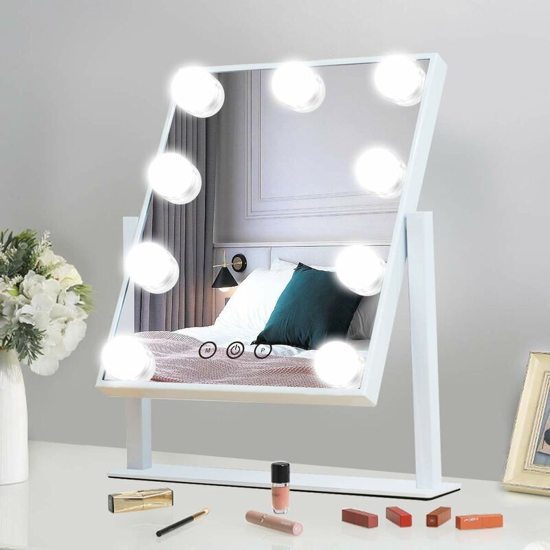 foto del prodotto dpzo specchio da trucco da tavolo con luce a led, specchio da toeletta, specchio da tavolo, specchio di bellezza con lampadina versione