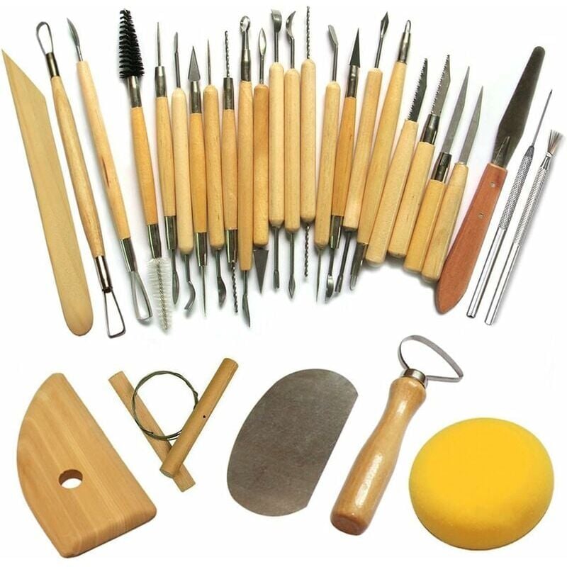 foto del prodotto dpzo strumenti per ceramica, scalpelli per scultura in argilla per vasai ceramisti, kit da 30 pezzi fdc