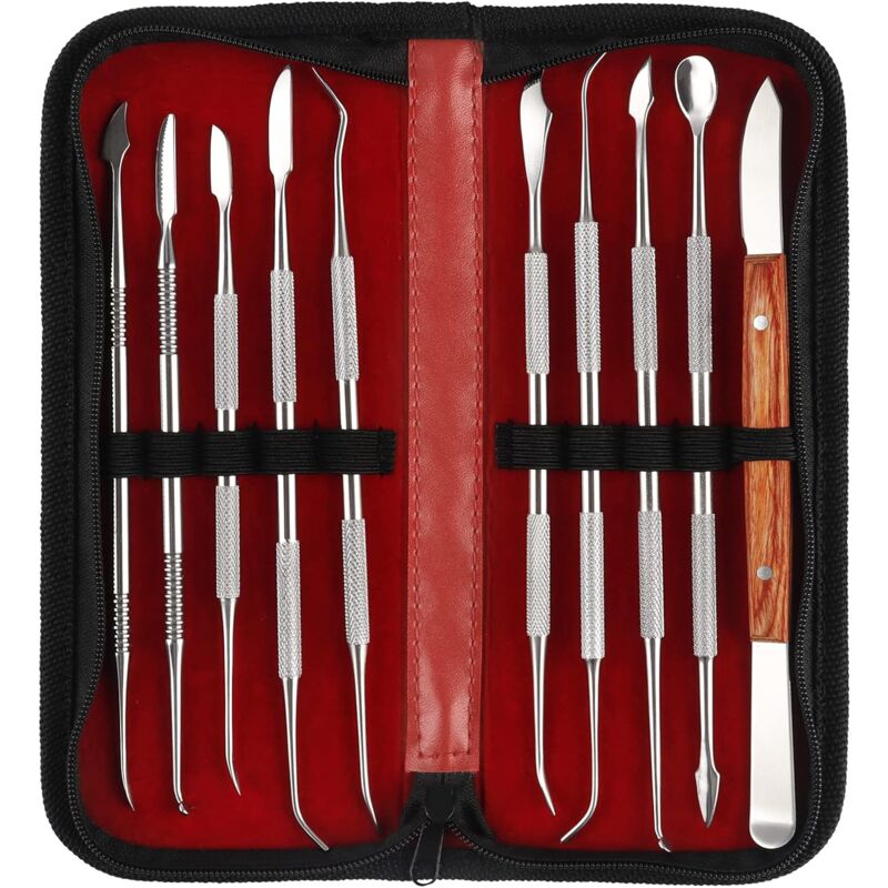 foto del prodotto dpzo strumenti per modellare in acciaio inossidabile, 10 pezzi di strumenti per ceramica con custodia per il trasporto per sculture
