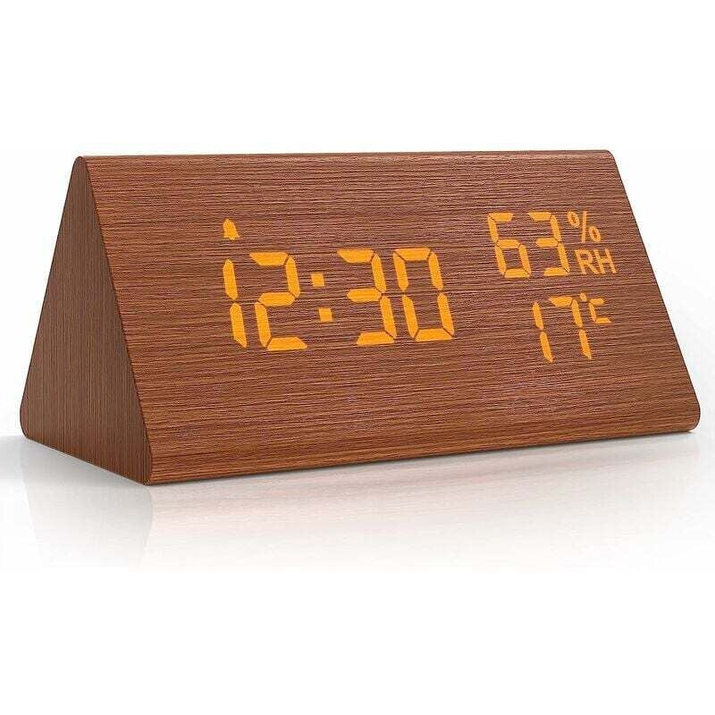 immagine 0 del prodotto dpzo sveglia digitale a led, orologio digitale in legno, sveglia digitale da tavolo con controllo vocale snooze data temperatura e umidit , per