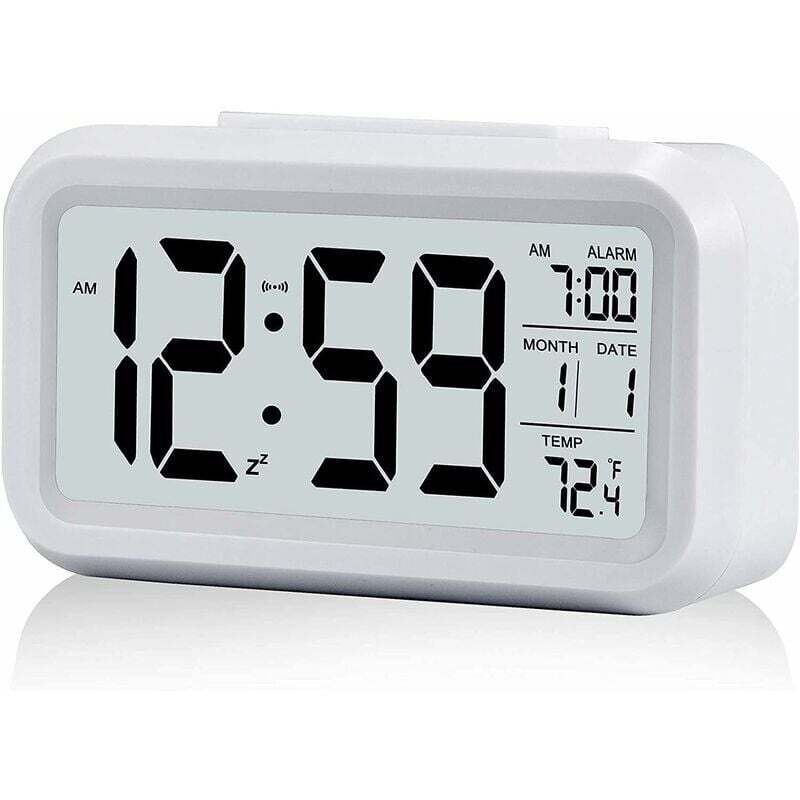 foto del prodotto dpzo sveglia digitale per il mattino, orologio digitale silenzioso a batteria, ampio display led con temperatura e calendario