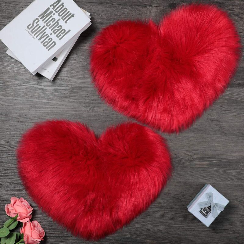 foto del prodotto dpzo tappeti morbidi in finta pelle di pecora, a forma di cuore per soggiorno e camera da letto, 30,5 x 40,6 cm, rosso