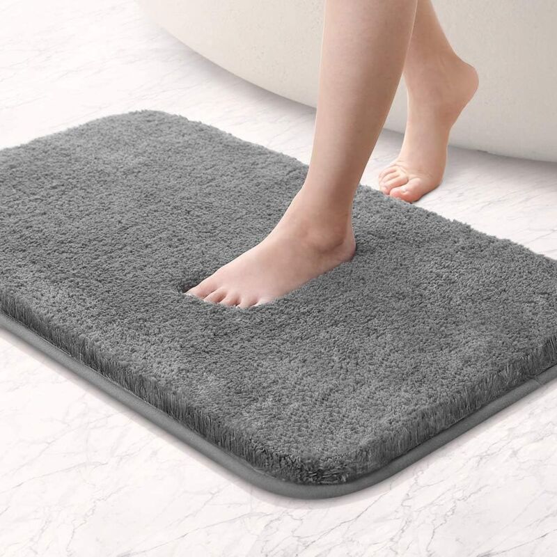 foto del prodotto dpzo tappetino da bagno antiscivolo assorbente extra spesso per doccia e bagno, in ciniglia, lavabile in lavatrice grigio, 50 x 80 cm 