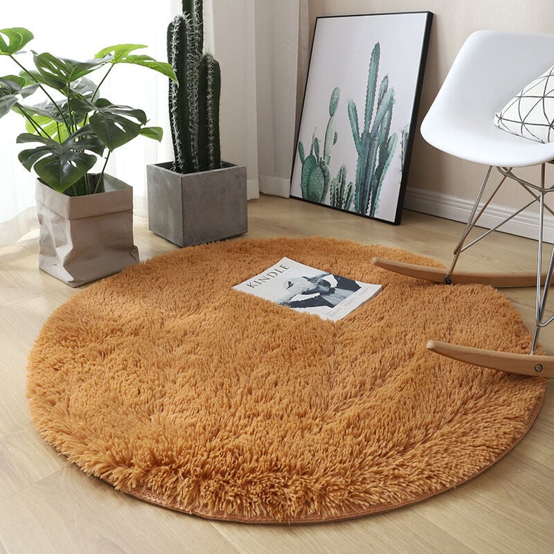 foto del prodotto dpzo - tappeto rotondo shaggy, 120 cm x 120 cm, moderno, per soggiorno, camera da letto, sala da pranzo o cameretta dei bambini, comodo tappetino antiscivolo shaggy, giallo dorato 120 cm x 120 cm