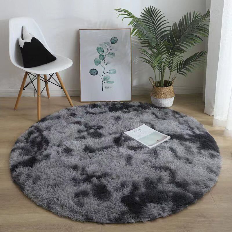 foto del prodotto dpzo - tappeto rotondo shaggy, 120 cm x 120 cm, moderno, per soggiorno, camera da letto, sala da pranzo o cameretta dei bambini, comodo tappetino antiscivolo shaggy, grigio scuro tie dye 120 cm x 120 c
