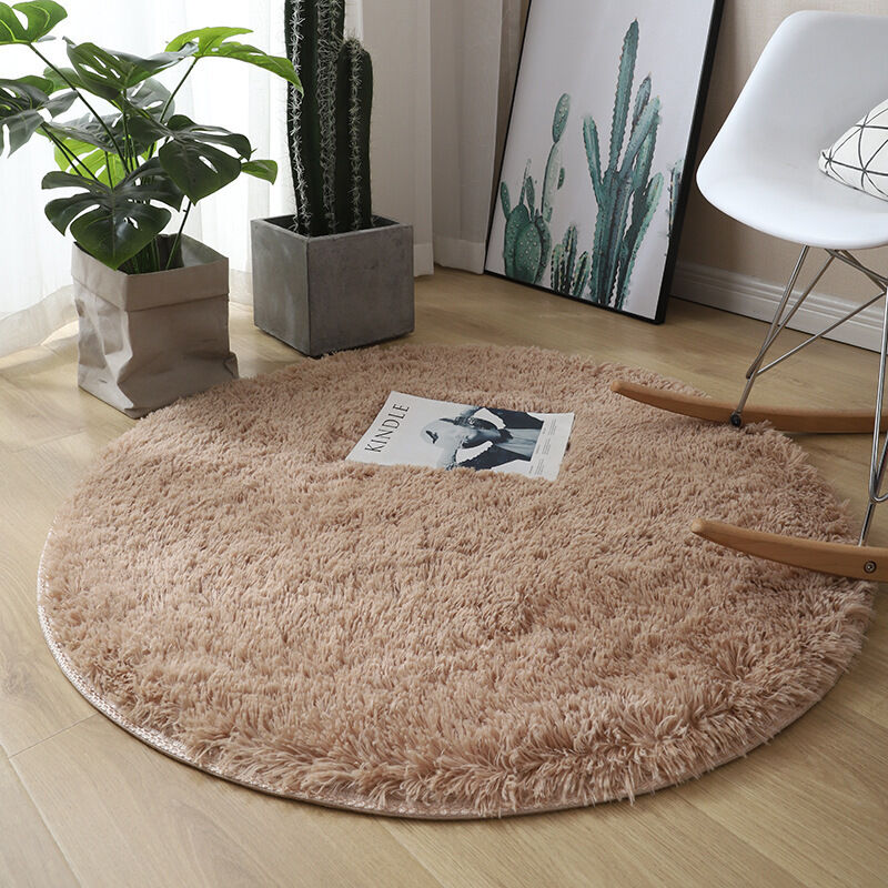 foto del prodotto dpzo - tappeto rotondo shaggy, 120 cm x 120 cm, moderno, per soggiorno, camera da letto, sala da pranzo o cameretta dei bambini, comodo tappetino shaggy, tappeto antiscivolo, cammello 120 cm x 120 cm