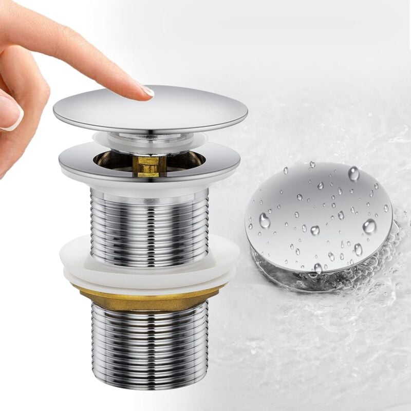 foto del prodotto dpzo tappo per lavandino tappo per lavandino pop up universale, lavabile e anti traboccamento, tappo per lavandino in ottone cromato g 1 1 4 per