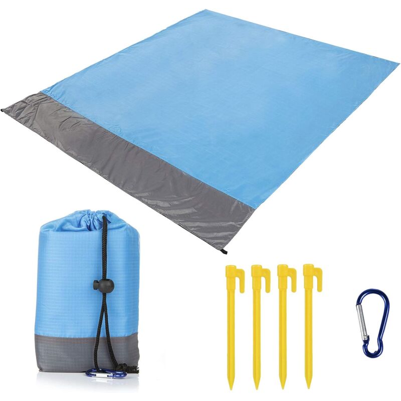 foto del prodotto dpzo telo da spiaggia extra large 210 x 200 cm, antisabbia per 4 7 adulti, con 4 chiodi fissi