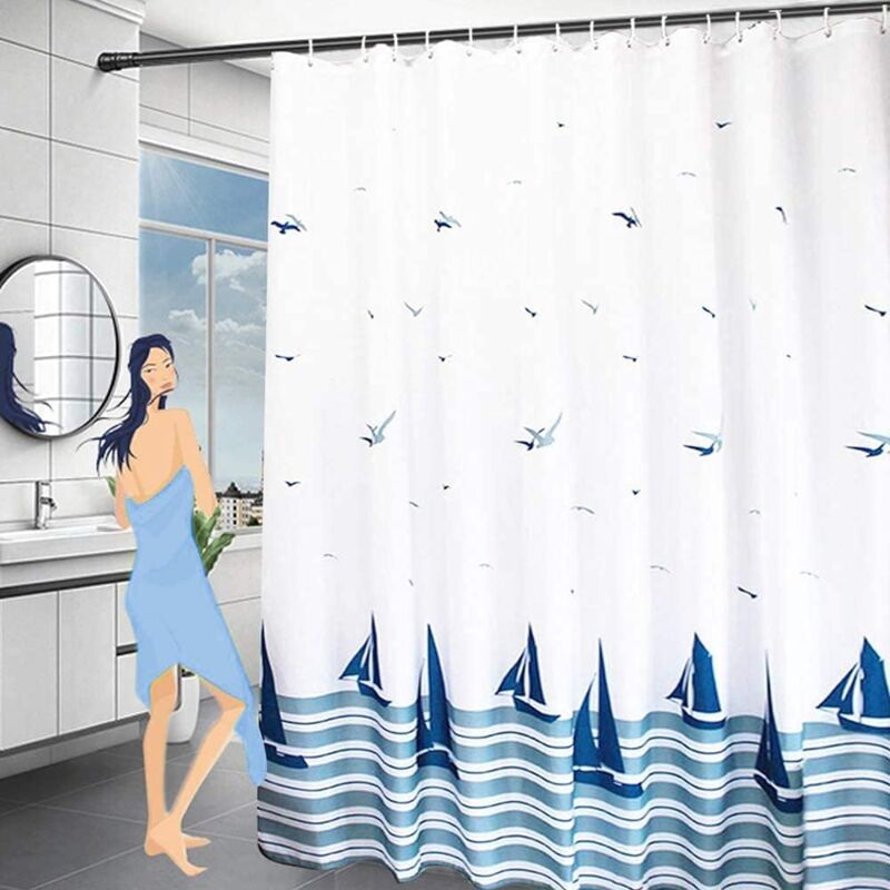 foto del prodotto dpzo tenda da doccia impermeabile 180 x 200, tenda da doccia in tessuto lavabile in poliestere pesante con orlo appesantito, tenda da doccia
