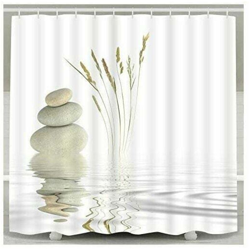 foto del prodotto dpzo tenda da doccia zen stone wild grass reflection in water tende da doccia 12 ganci, tenda da doccia impermeabile in tessuto per il bagno con