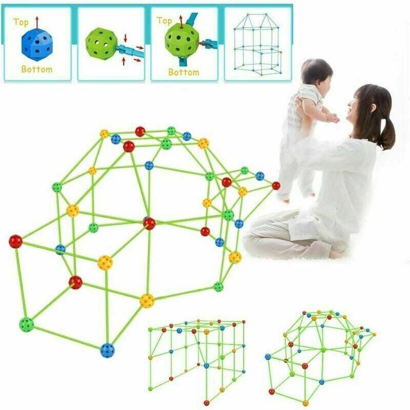 foto del prodotto dpzo tenda per bambini kit di costruzione fai da te per casetta da gioco per bambini, per interni ed esterni 36 bastoncini, 51 palline con tenda 