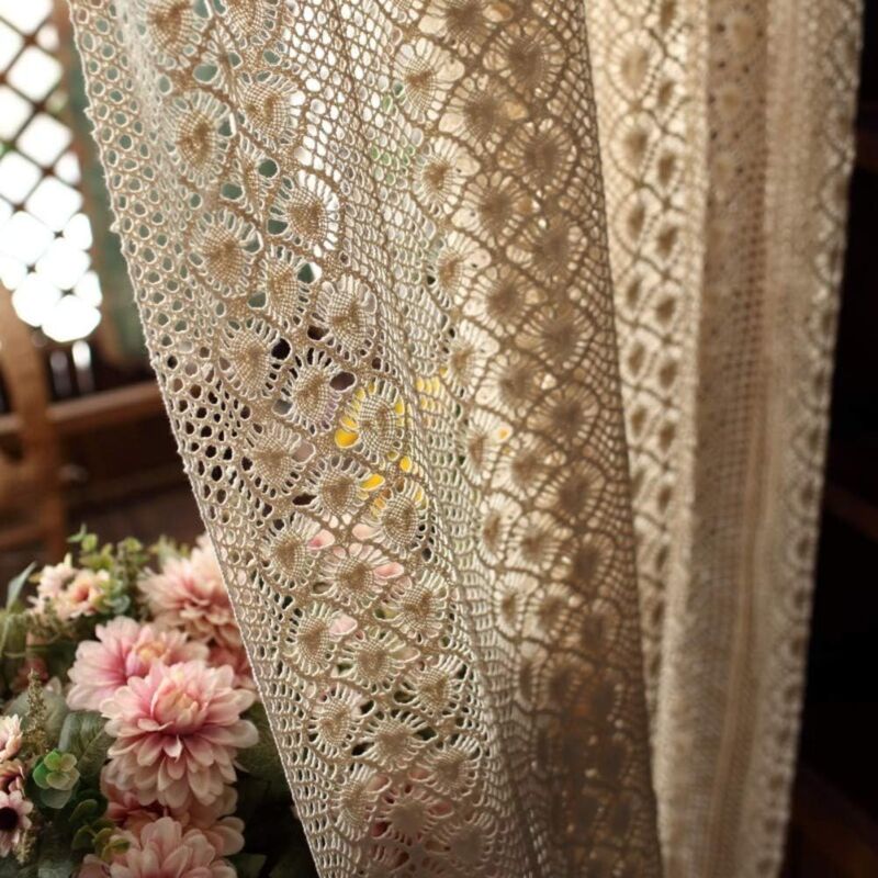 foto del prodotto dpzo tende americane in cotone e canapa, tenda in voile all uncinetto beige, 150x150 cm 59x59 pollici per balcone e camera da letto