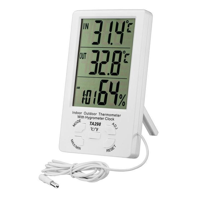 foto del prodotto dpzo termometro digitale per interni esterni, igrometro lcd con orologio, interruttore min max, c f