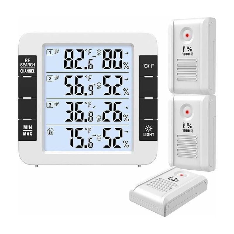 foto del prodotto dpzo termometro per interni ed esterni, termometro intelligente con 3 sensori wireless, monitora umidit e temperatura , registra valori