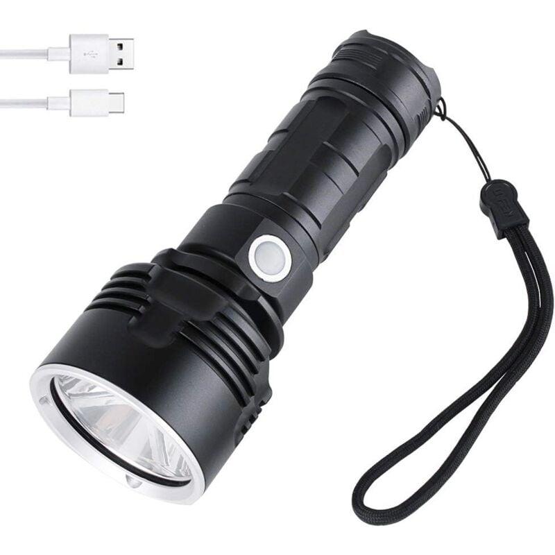 foto del prodotto dpzo torcia led ultra potente da 5000 lumen, torcia led tattica militare weslite xhp50, torcia usb ultra potente con zoom per uso domestico,
