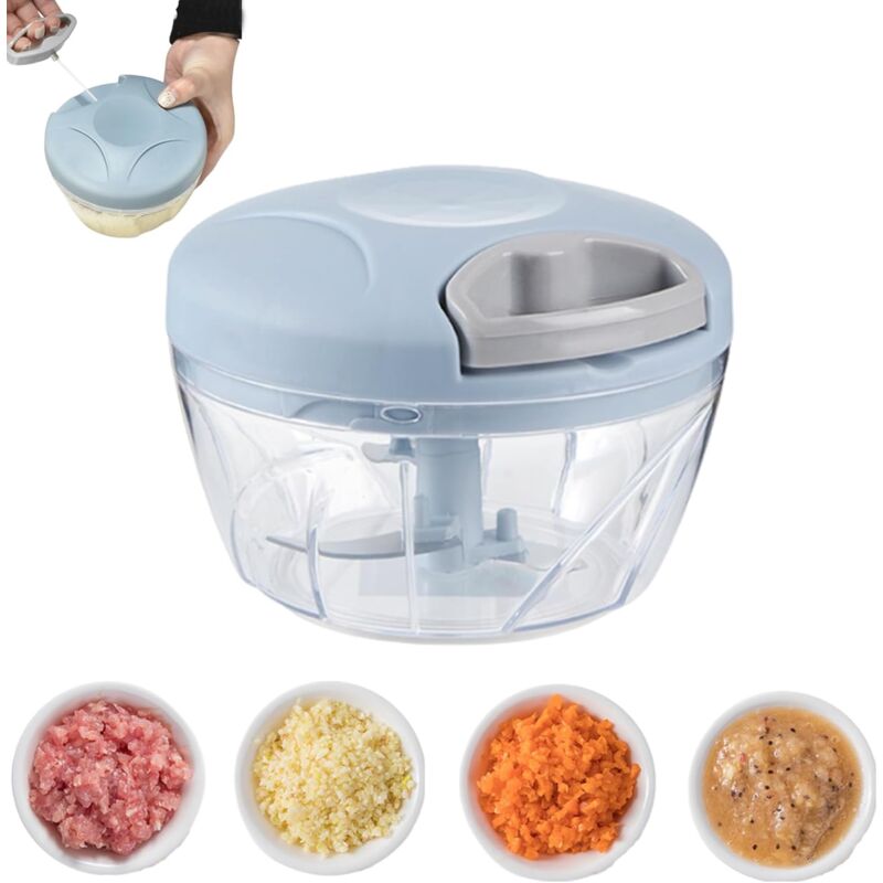 foto del prodotto dpzo tritatutto manuale per cipolle, mini tritatutto manuale da 500 ml con 3 lame in acciaio inossidabile, frullatore a immersione, tagliacipolle
