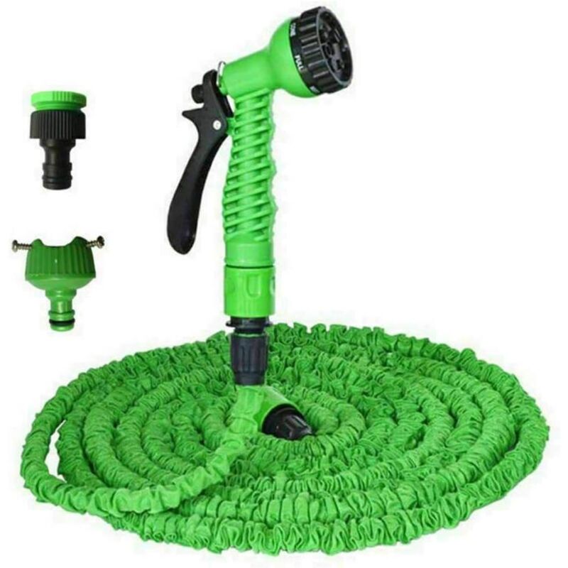 foto del prodotto dpzo tubo da giardino estensibile, 15 m, con 8 funzioni, ugello spruzzatore e due connettori diversi