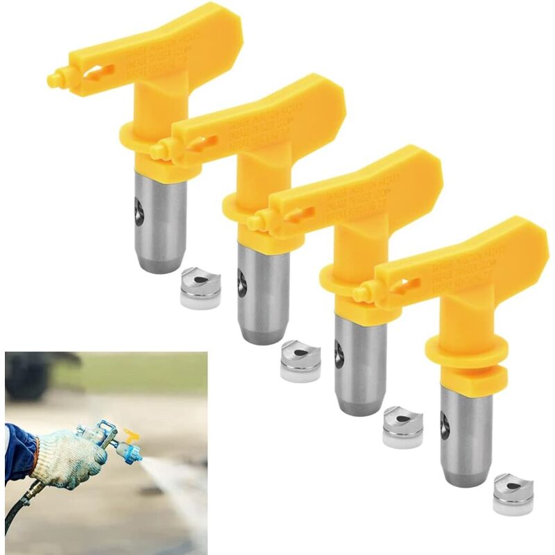 foto del prodotto dpzo ugello per verniciatura airless in acciaio al tungsteno da 4 pezzi, 517 e 415, pistola a spruzzo reversibile di due misure con 4 anelli di