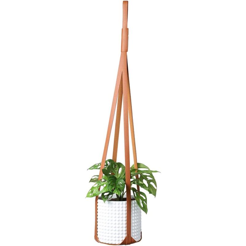 foto del prodotto dpzo vaso da fiori sospeso in pelle pu, decorazione da parete per interni ed esterni, marrone, porta piante