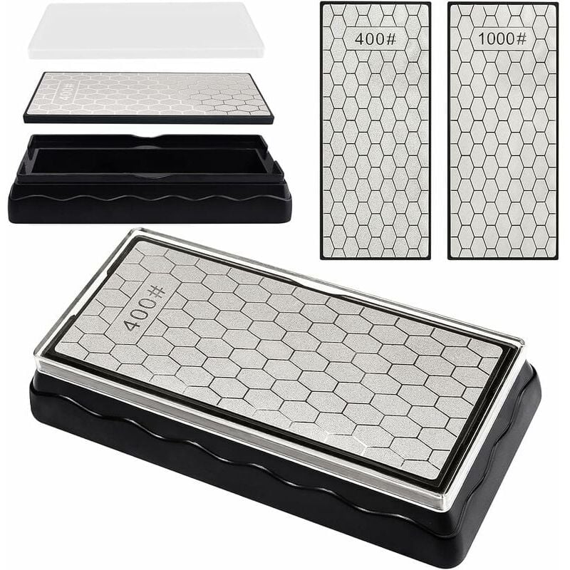 foto del prodotto dpzo whetstones pietra per affilare piastra per affilatura diamantata a doppia faccia, pietra per affilare i coltelli con grana 400 1000, strumento