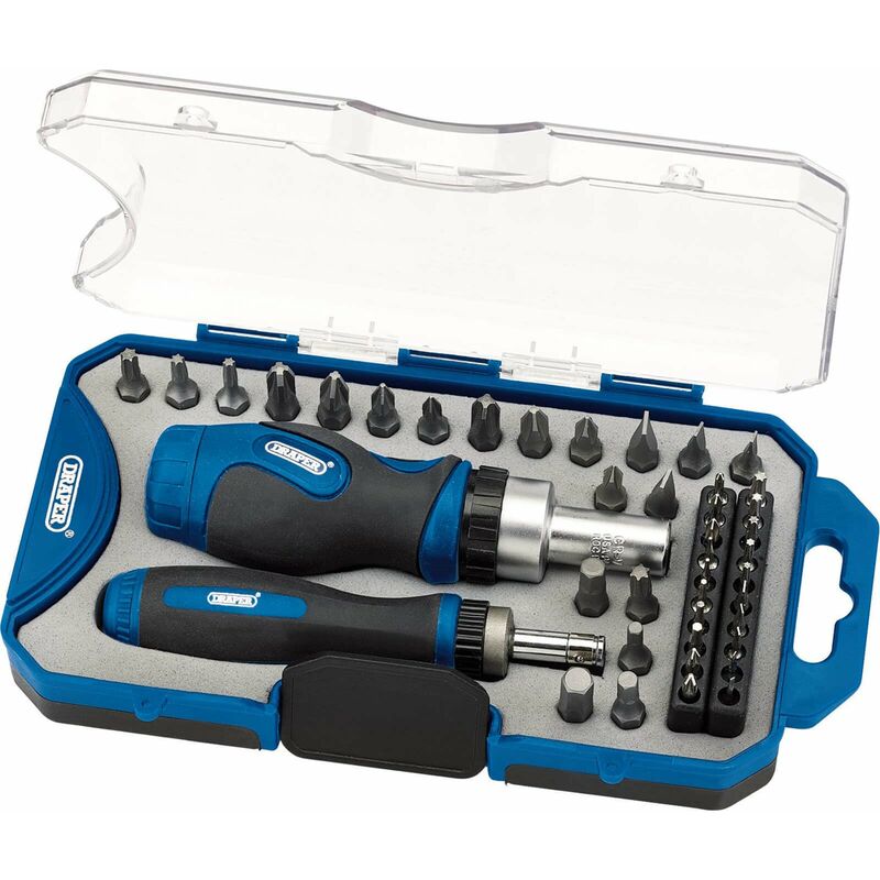 foto del prodotto draper 46479 set di 42 cacciaviti e punte a cricchetto, colore blu