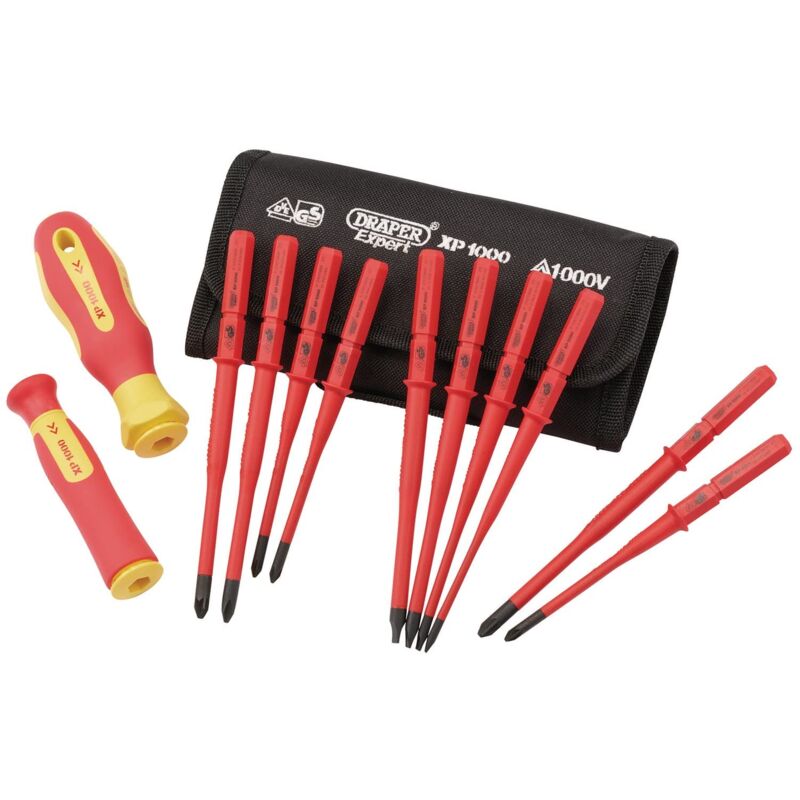 foto del prodotto draper 70867 xp1000 vde set di cacciaviti intercambiabili extra slim 12 pezzi , rosso e giallo