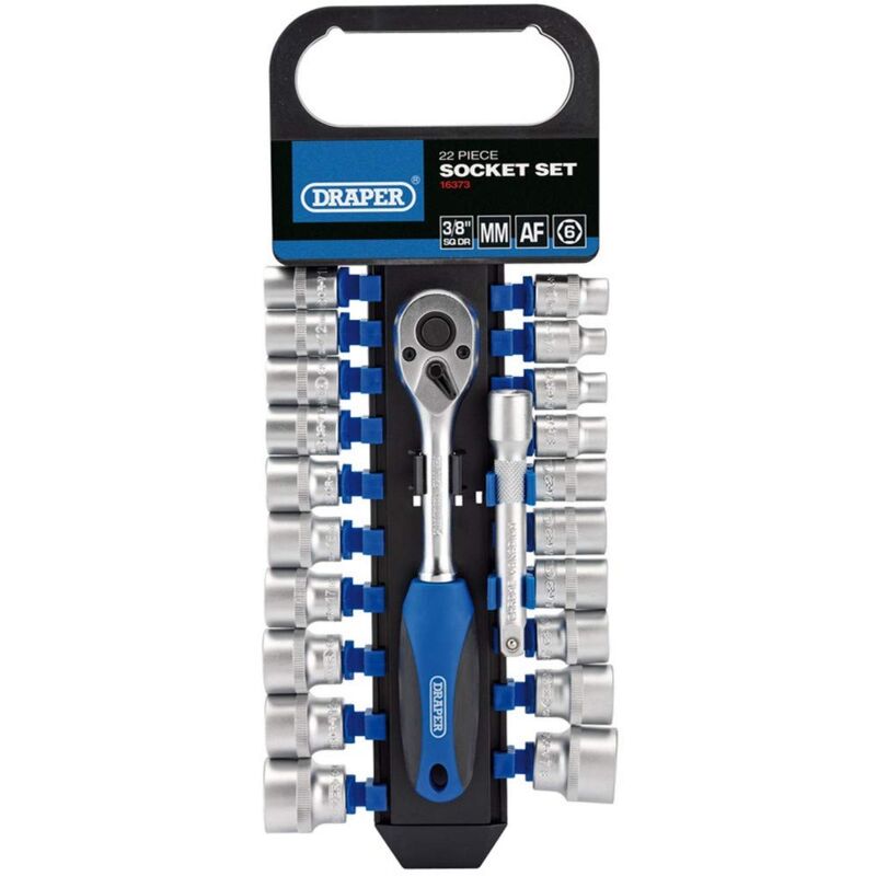 foto del prodotto draper dd22am pr quadrangolare, presa per mm af e cricchetto, blu, 3 20,3 cm, set di 22 pezzi