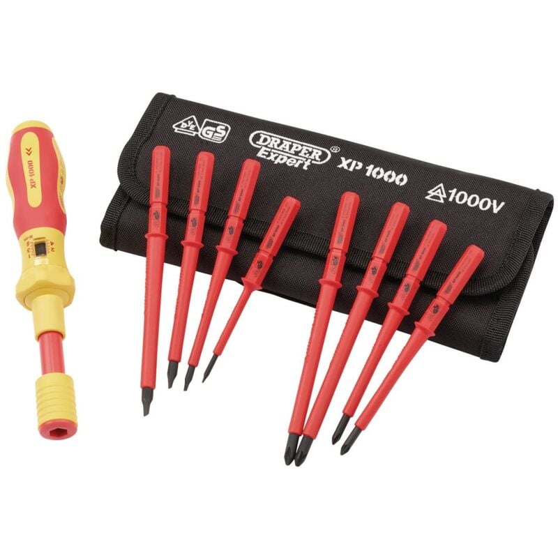 foto del prodotto draper tools draper xp1000 set di 9 cacciaviti dinamometrici vde a doppia lama intercambiabile isolata 65372 set di cacciaviti per utensili