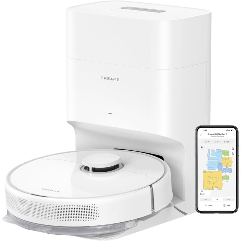 foto del prodotto dreame d10 plus gen 2 robot aspirapolvere lavapavimenti con svuotamento automatico polvere, navigazione lidar rilevamento ostacoli, aspirazione