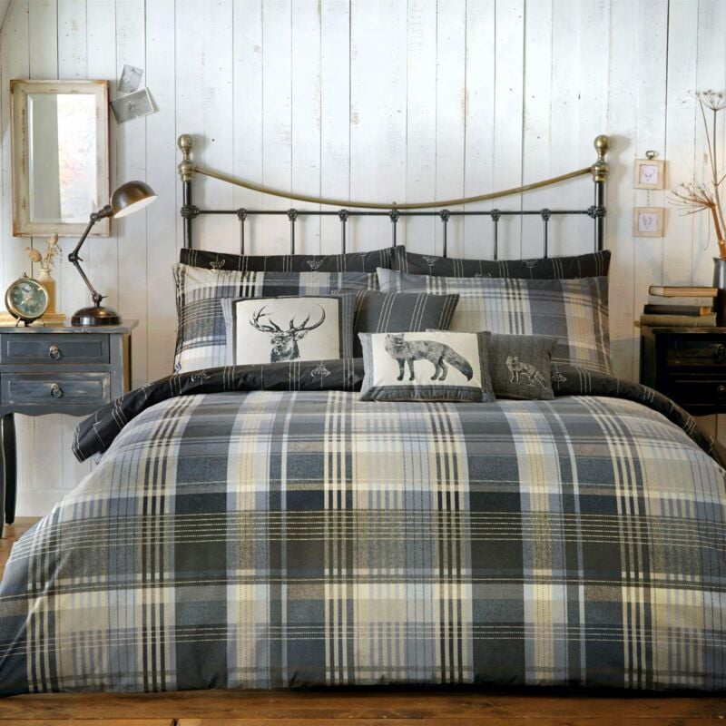 foto del prodotto dreams drapes dreams n drapes, connolly check, set di copripiumino matrimoniale e 2 federe per cuscino, grigio anthrazit , letto super king size