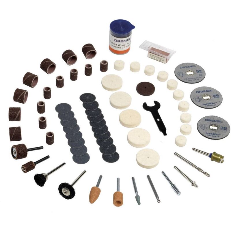 foto del prodotto dremel 2615s723ja set di accessori multiuso da 100 pezzi 723 gambo 3.2 mm 100 pz.