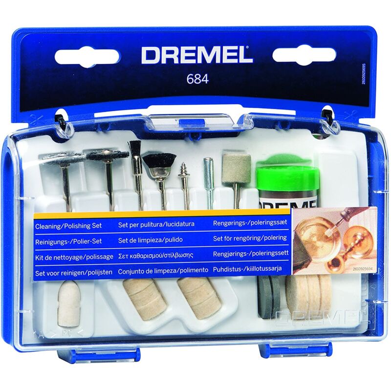 foto del prodotto dremel 684 kit di pulizia e lucidatura, set di accessori con 20 accessori per multiutensili rotativi