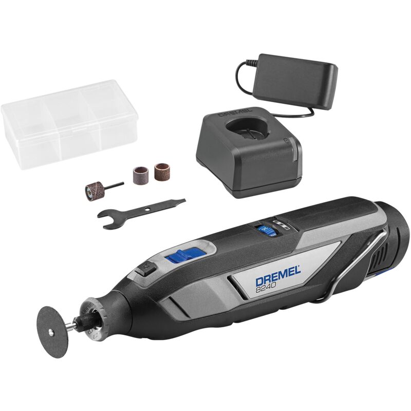 foto del prodotto dremel 8240 multiutensile a batteria al litio da 12v 2ah utensile rotativo con 5 accessori, velocit variabile 5.000 35.000 giri min, e tempo di