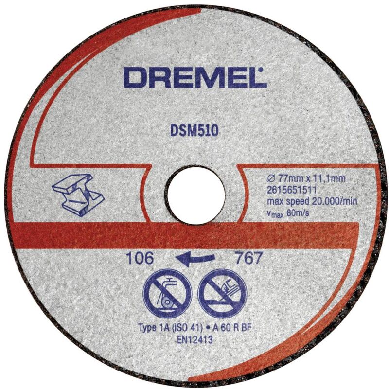 foto del prodotto dremel dsm510 2615s510jb disco di taglio dritto 77 mm 3 pz. alluminio, rame, ghisa, plexiglas, vinile, plastica, fibre