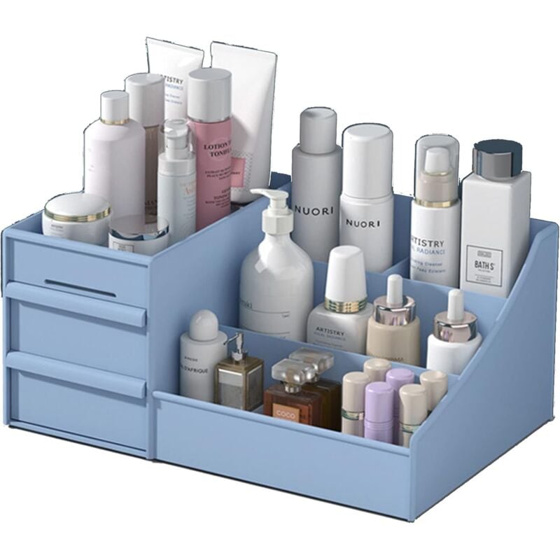 foto del prodotto dressing table organizer, with 2 drawers, multi function storage box for makeup, jewelry, office, stationery, bedroom, bathroom blue 