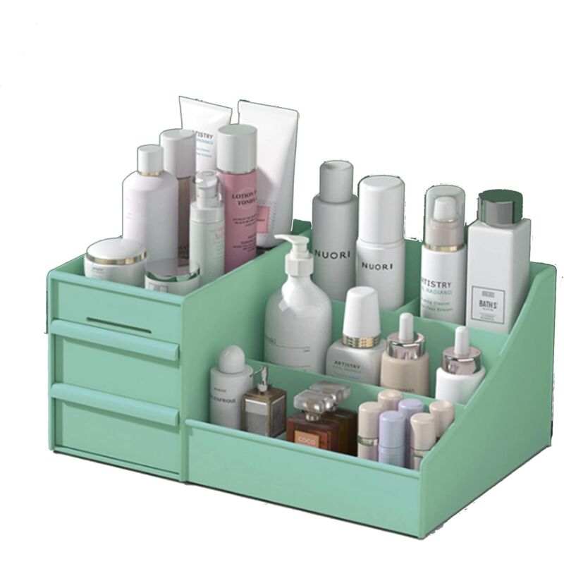 foto del prodotto dressing table organizer, with 2 drawers, multi function storage box for makeup, jewelry, office, stationery, bedroom, bathroom green 