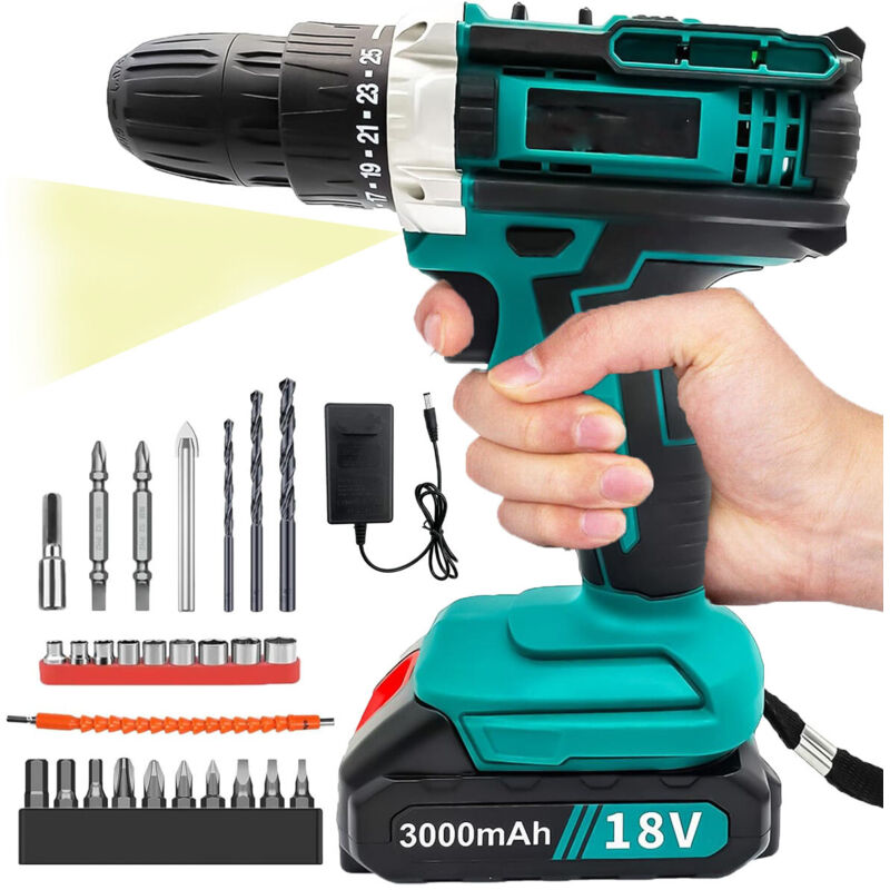 foto del prodotto drill, broom, driver of hammer 18v hammer downing 25 1 con set di bit di perforazione batteria non inclusa , compatibile con la batteria makita