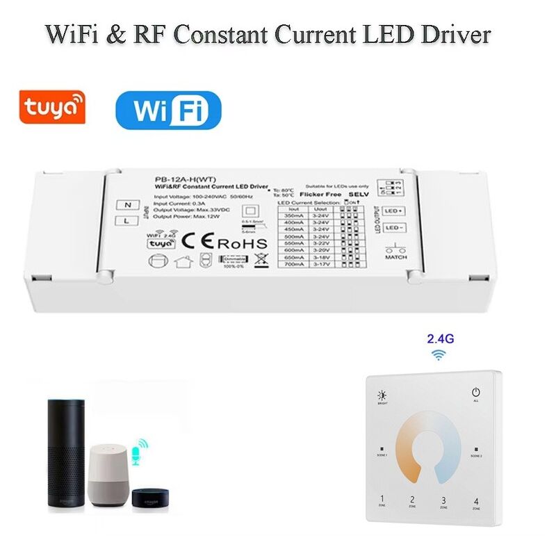 foto del prodotto driver per led a corrente costante smart wifi ed rf da 12w 350 700ma tuya