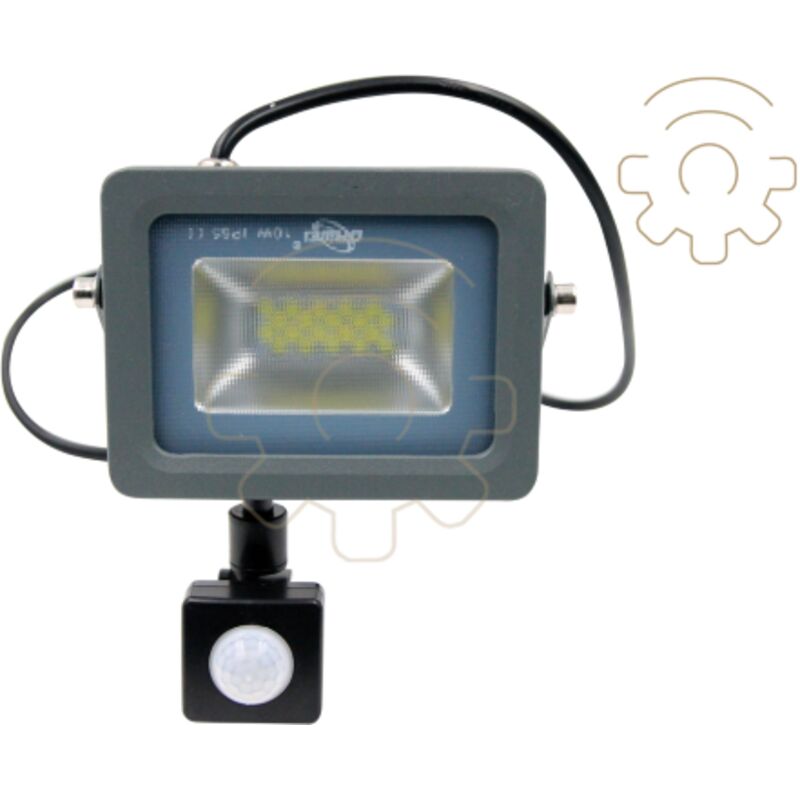 foto del prodotto driwei dawei faro faretto a led con sensore crepuscolare pir 10w luce bianco fredda 6000k 1000lm ip65 con staffa colore grigio led pioneer