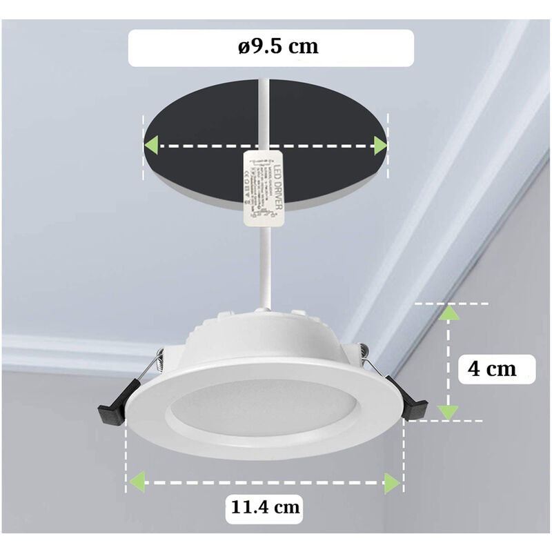 foto del prodotto driwei faretto a incasso soffitto led 9w rotondo bianco luce fredda alette scomparsa