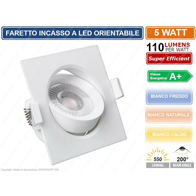 foto del prodotto driwei faretto led quadrato da incasso 5w smd 2835 550 lumen 2700k 4000k 6000k colore luce bianco naturale