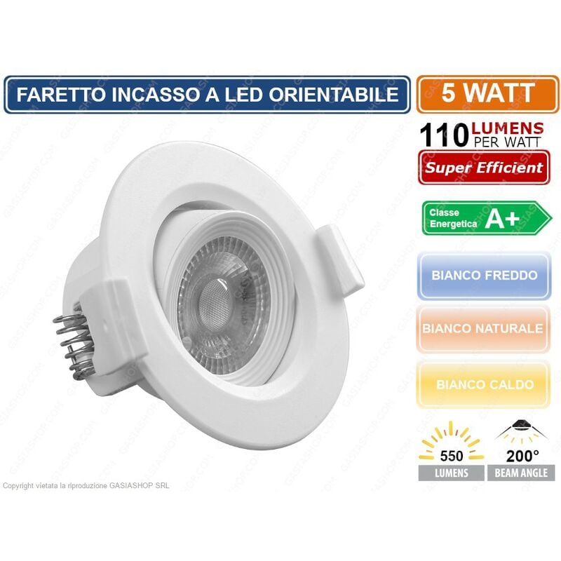 foto del prodotto driwei faretto led rotondo da incasso 5w smd 2835 550 lumen 2700k 4000k 6000k colore luce bianco caldo