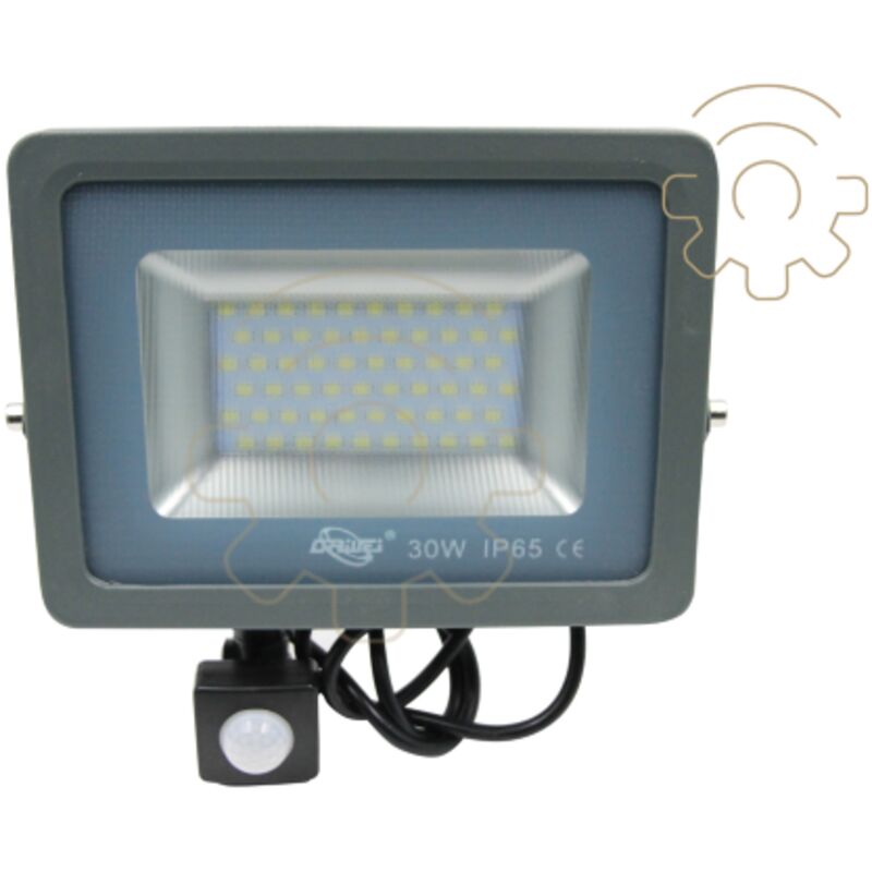 foto del prodotto driwei faro faretto a led con sensore crepuscolare pir 30w luce bianco ghiaccio 6000k 3000lm ip65 con staffa colore grigio led pioneer