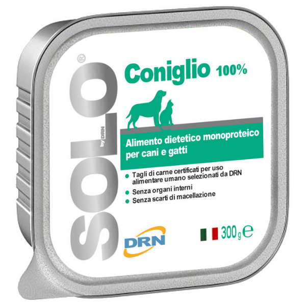 foto del prodotto drn solo alimento monoproteico cane e gatto 300 gr - coniglio - confezione da 6 pezzi - cibo monoproteico gatto - 1 ordine scegli lo sconto bzr5 bzr20 200 punti fedeltà