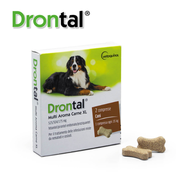 foto del prodotto drontal plus vermifugo antiparassitario aroma carne vetoquinol 1 confezione da 2 compresse cani taglia medio grande 1 ordine scegli lo sconto bzr5 bzr20 200 punti fedelt integratori per cani